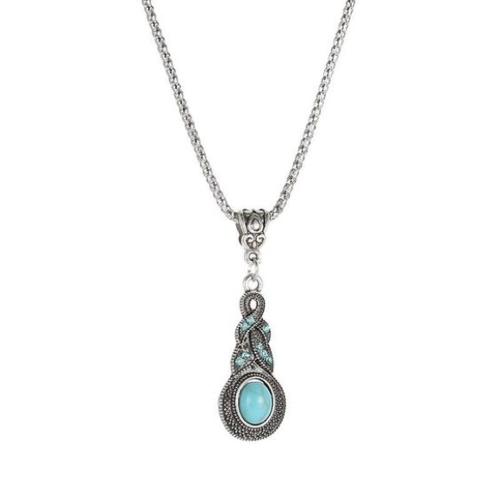 New Retro Pattern Blue Crystal Inlaid Turquoise Necklace - Picture 2 of 2
